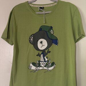 Playful Rhinestone Bear Graphic Tee – Lime Green 100% Cotton Size M New